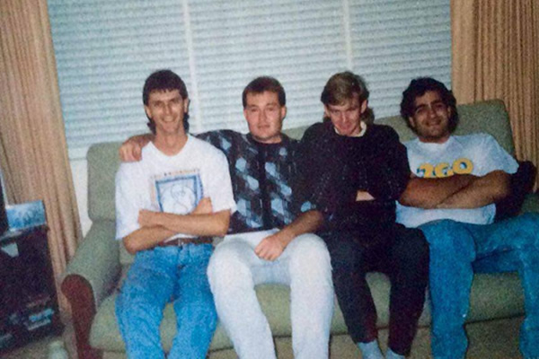 (L-R Geoff Fisher, Mike Duncan, Myself, Chris Michael) from the class of 1989 in the old cottage “Rowenda” on the grounds of the AFTRS campus at North Ryde