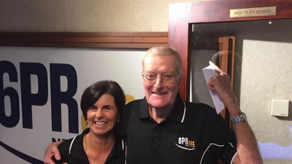 Rod Tiley with Sue McDougall - out front of the newly named Rod Tiley Studio (Source:6PR)